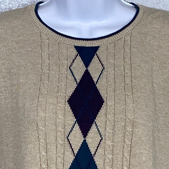 VNTG Alfred Dunner Beige Argyle Short Sleeve Knit Sweater - Picture 2 of 8